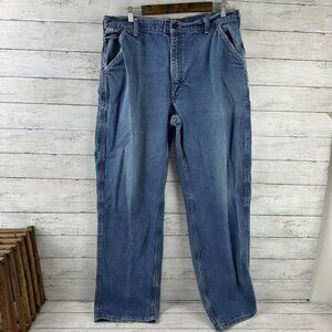 Carhartt FR Denim Blue Work Jeans Loose Fit Men 38x34 FRB13-DNM workwear (36x32)